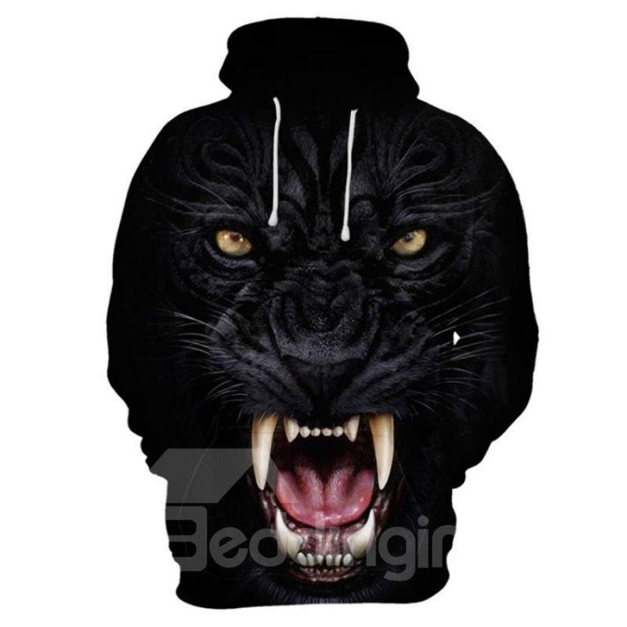 Realistic 3D Black Leopard Print Cool Pullover Hoodies Sweatshirts