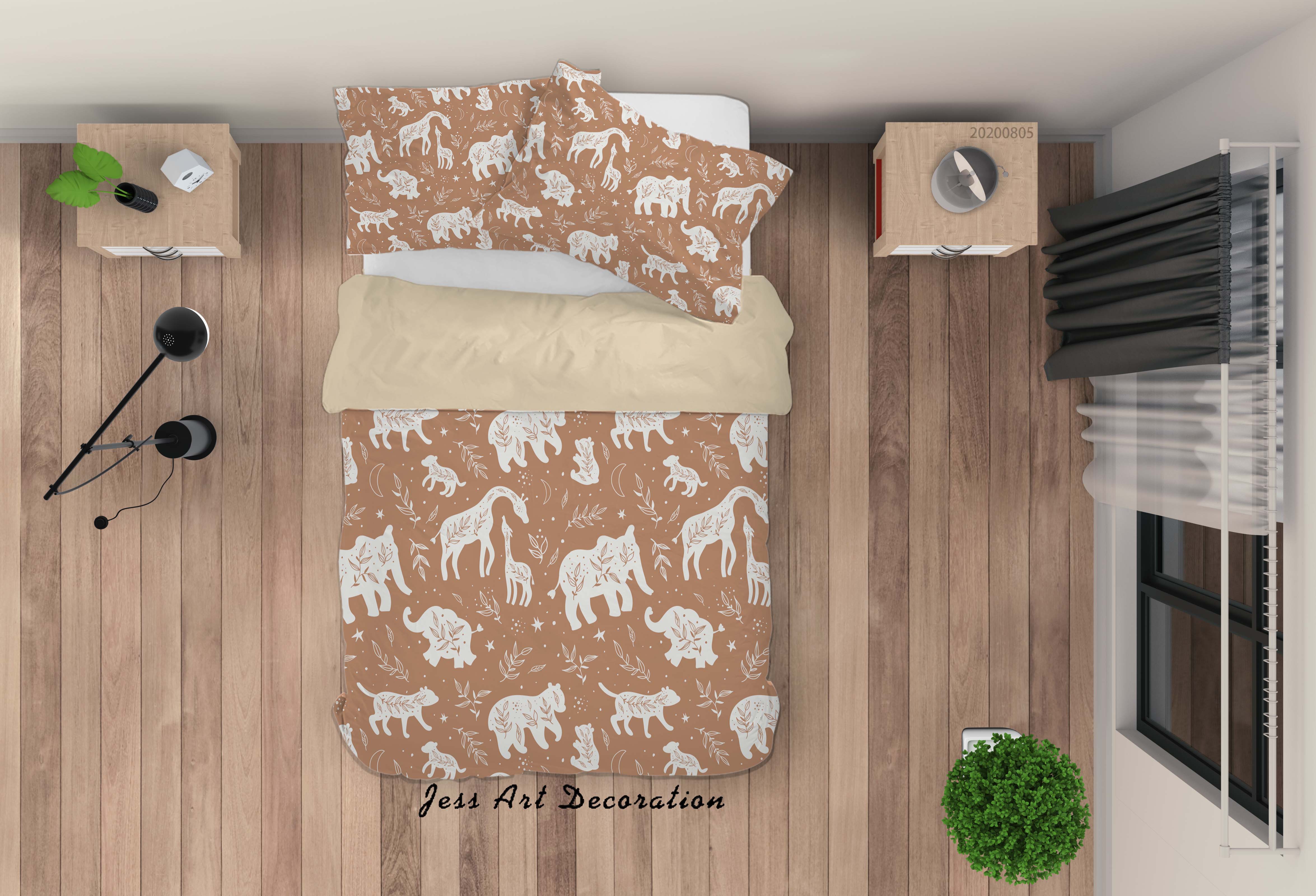 3D Plant Pattern Elephant Animal Brown Quilt Cover Set Bedding Set Duvet Cover Pillowcases Lxl 52