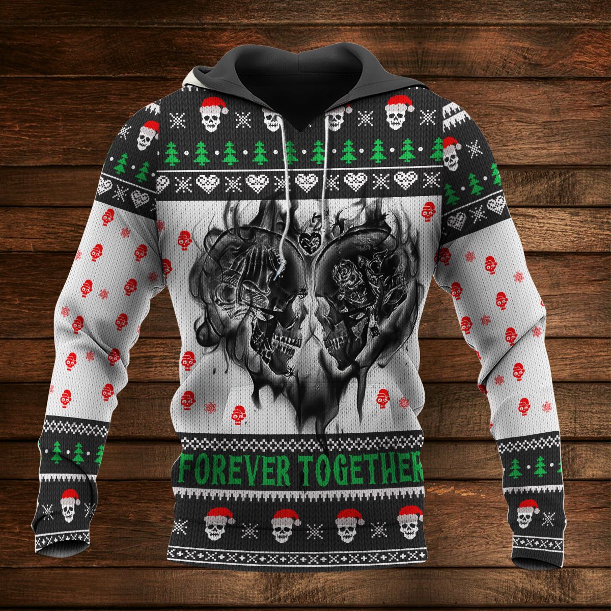 AmazeStyleZ 3D Knitting Pattern Ugly Christmas Hoodie/Sweater Skull Couple Heart 3D Hoodie Gift For Skull Lover 3D Printed Hoodies