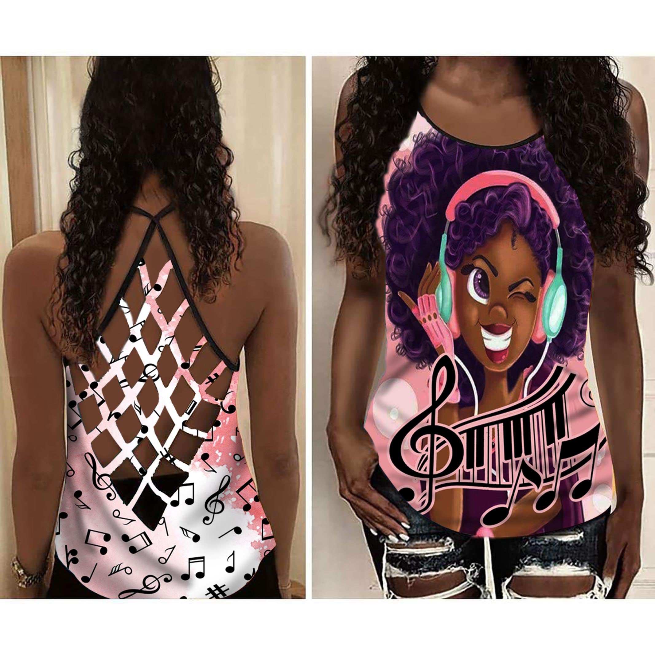 The Music Teacher Tank Top Shirt Women – Cool Black Girl Teacher Cross Open Back Camisole Tank