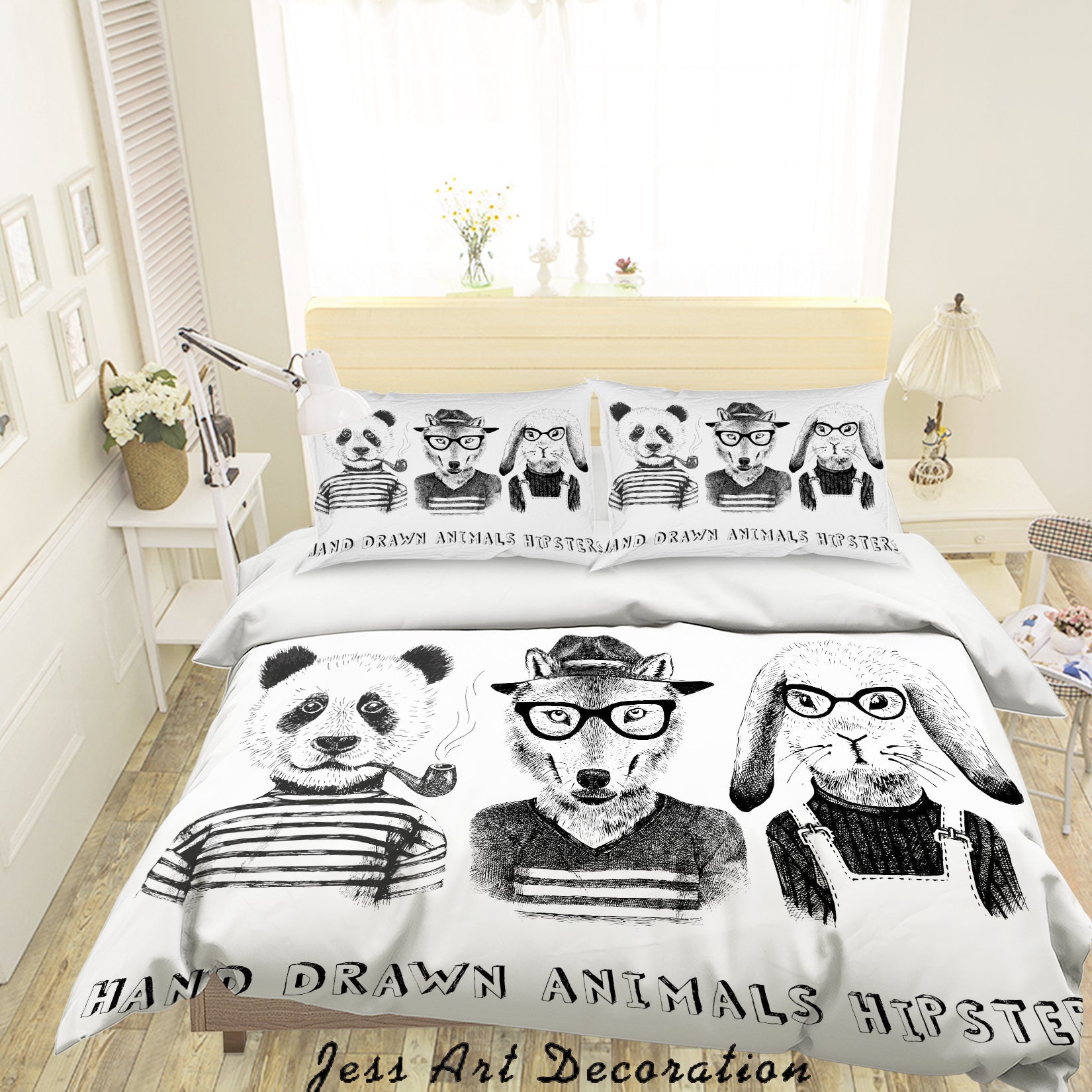 3D Cartoon Animal Panda Rabbit Quilt Cover Set Bedding Set Duvet Cover Pillowcases A026 Lqh