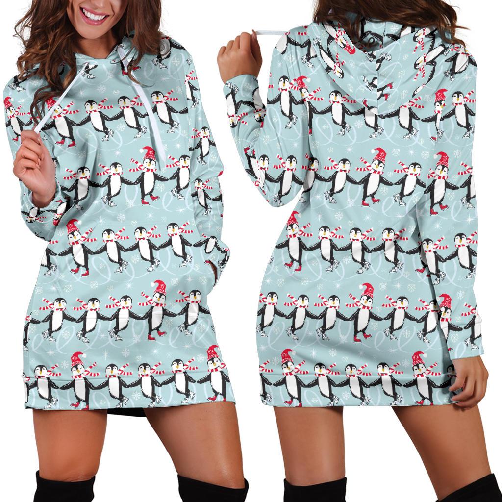 Penguin Sking Design Women Hoodie Dress