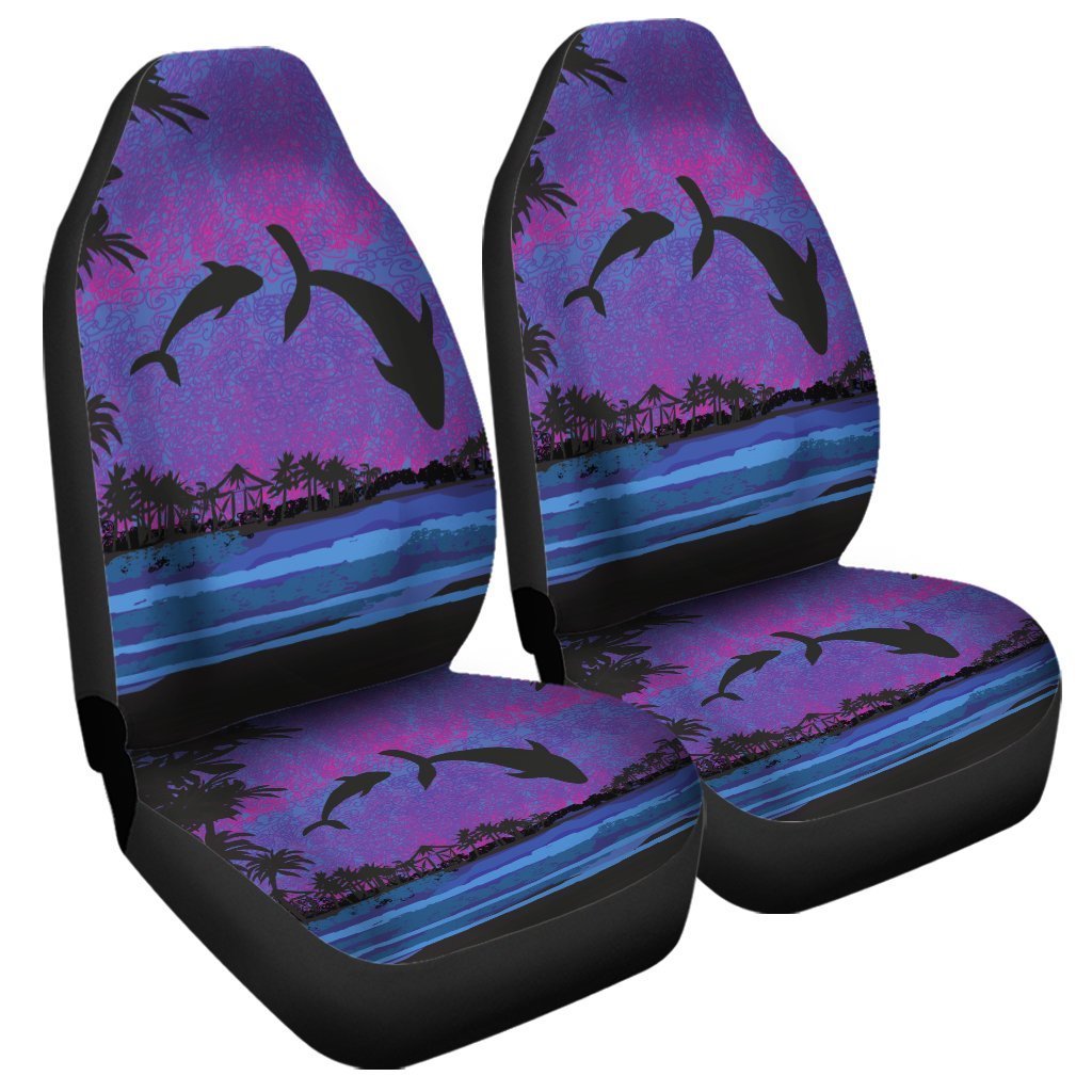 Hawaiian Dolphin In Night Polynesian Car Seat Covers