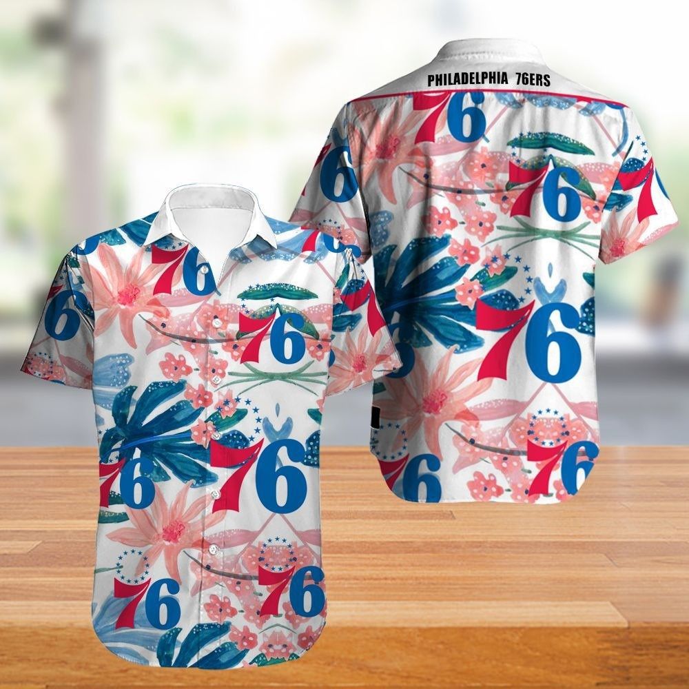 Nba Philadelphia 76Ers Tropical Flowers Trendy Hawaiian Shirt Aloha Shirt