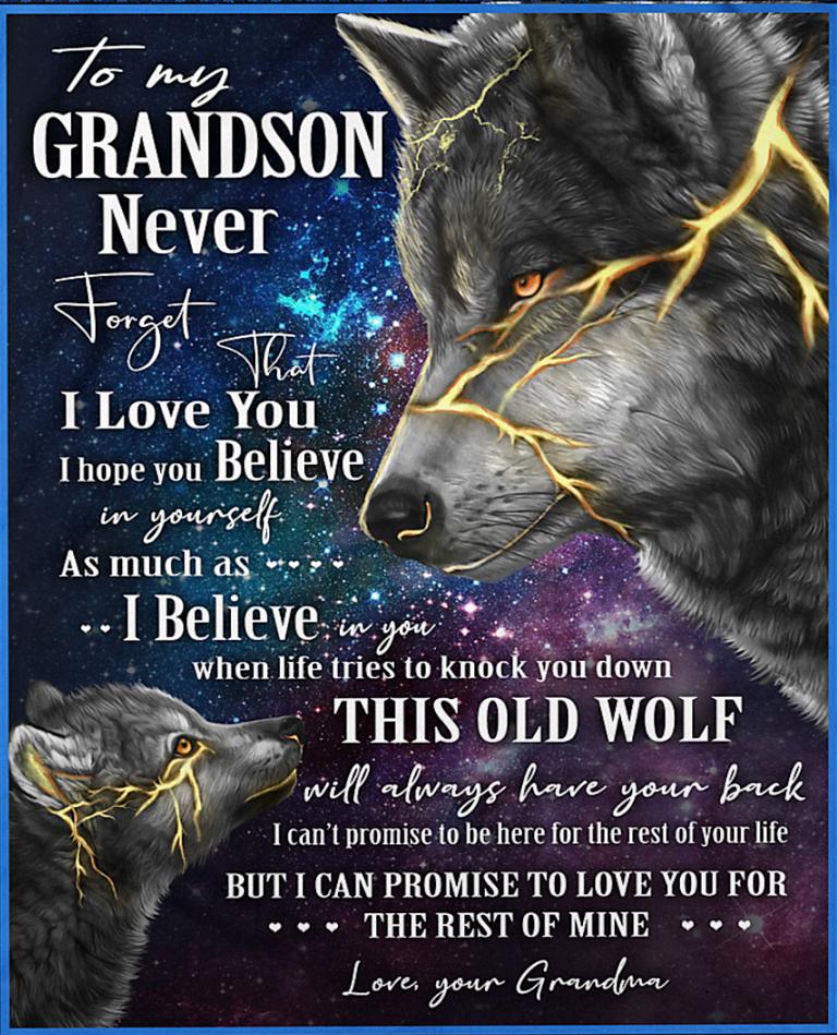 To My Grandson Fleece Blanket, Personalized Birthday Gift For Grandson From Grandma Blanket, Flash Wolf Blanket