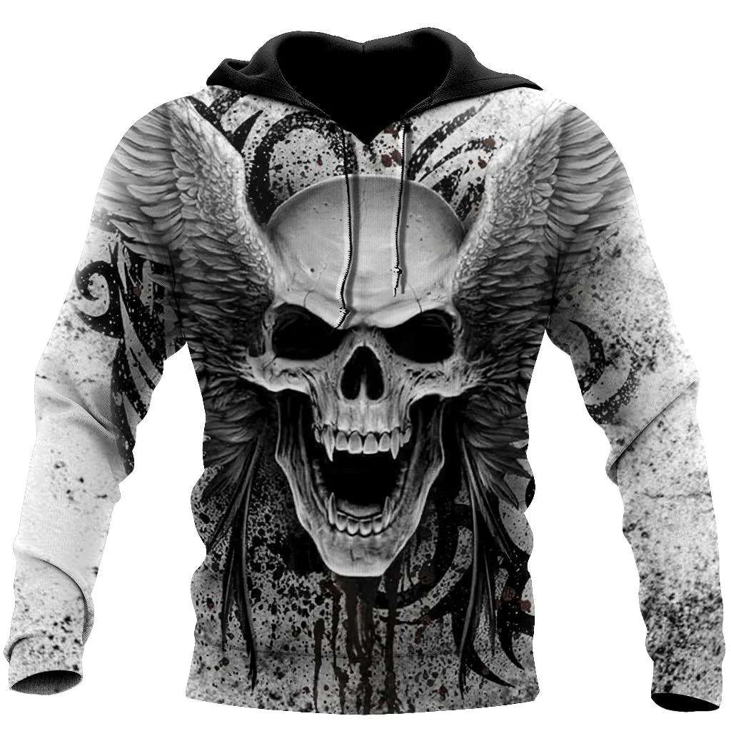 Crazy Skull With Angel Wings Hoodie For Men And Women 3D Skull Hoodie