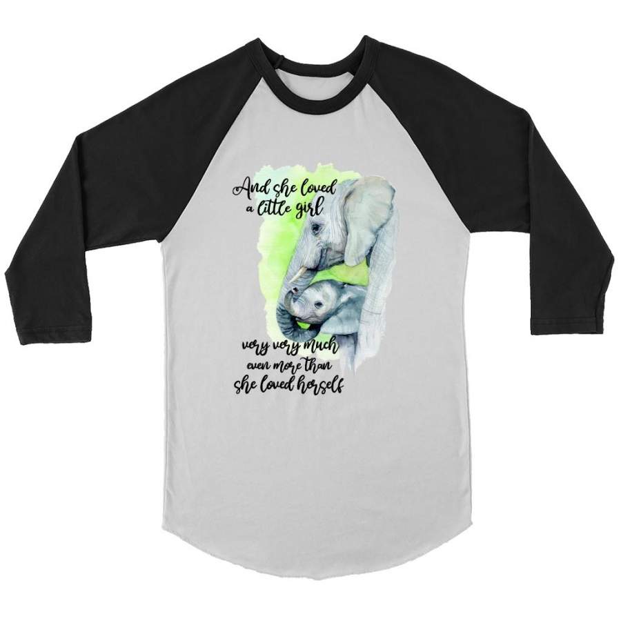 And She Loved Little Girl Very Very Much Even More Than She She Loved Herself, Elephant Design – Canvas 3/4 Raglan Shirt