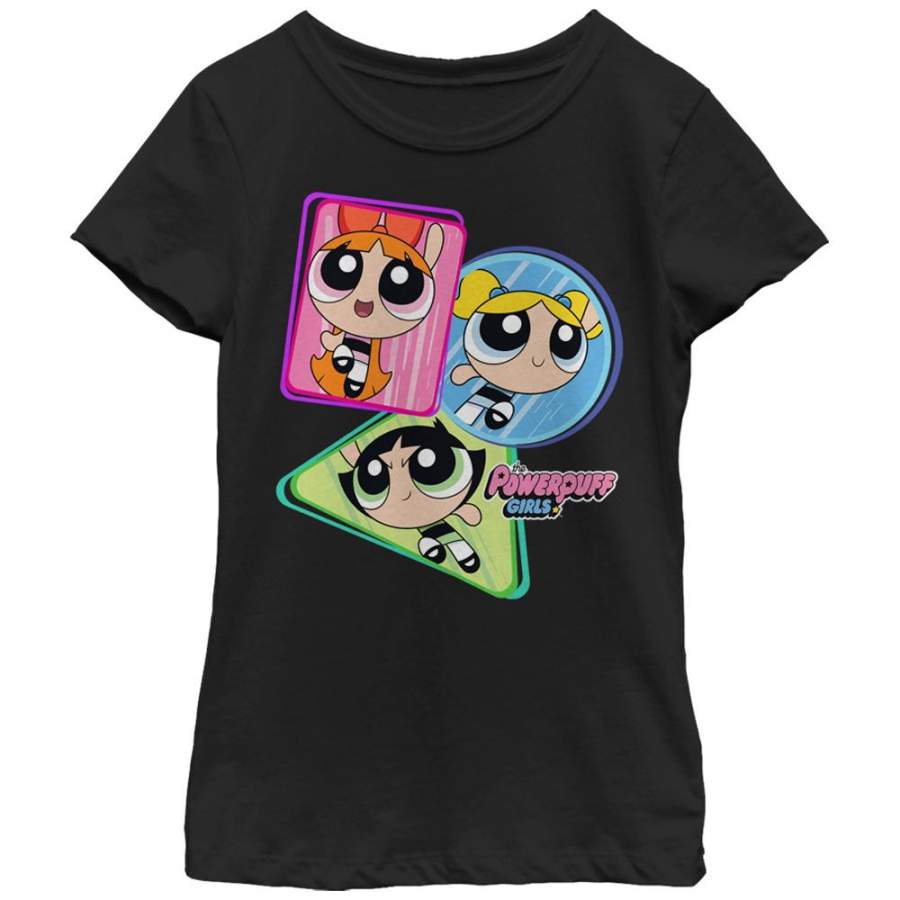 The Powerpuff Girls Girl’s Superhero Shapes  T Shirt Black S