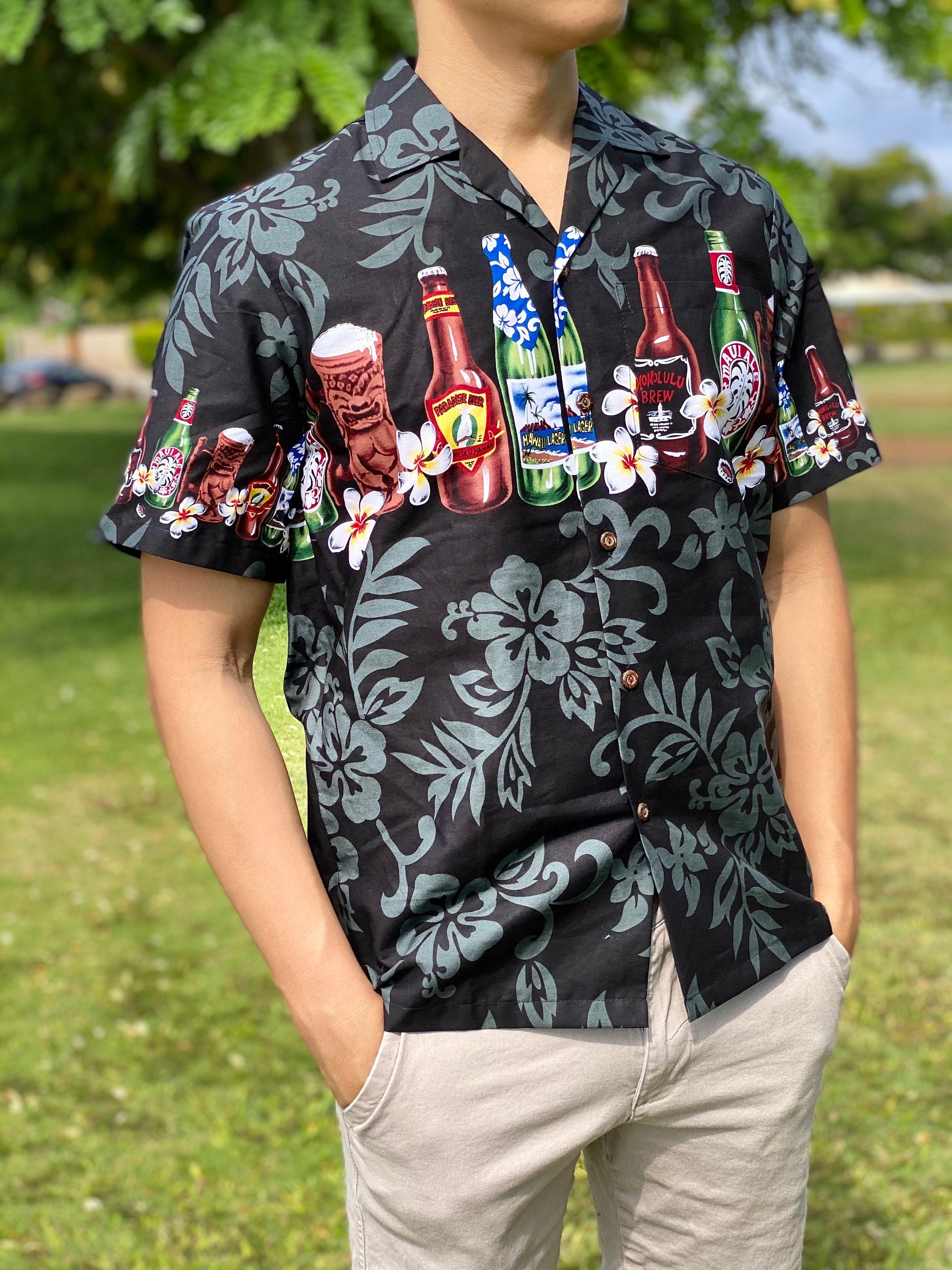 Hawaiian Brewed Beer Aloha Shirt - Made in Hawaii - 100% Cotton - Beer Lover's gift - Big and Tall Available, S to 5XL,6XL,7XL - Kittyband Fashion