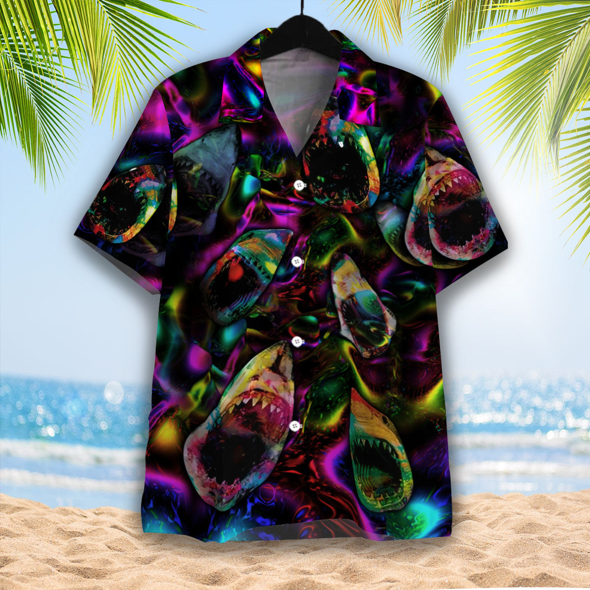 Shark Neon Aloha Hawaii Shirt For Men And Women Ha71960