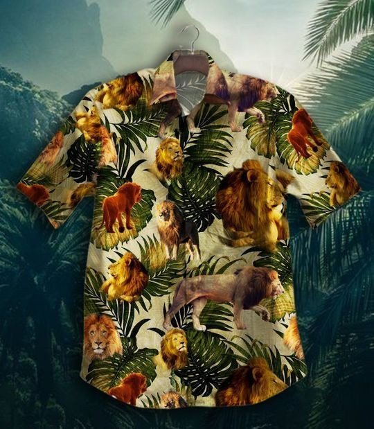 Safari Lion Hawaii Graphic Print Short Sleeve Hawaii Casual Shirt Ha56562