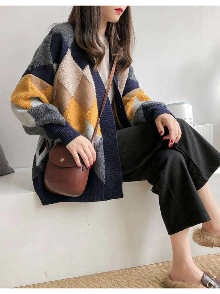 022 New Korean Fashion Loose Sweater Cardigan Ladies Padded Sweater Sweaters for Women Cropped Cardigan Cardigã Feminino 2022 alx