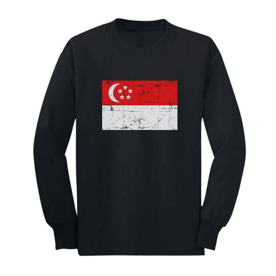 Vintage Singapore Flag Youth Kids Long Sleeve T-Shirt