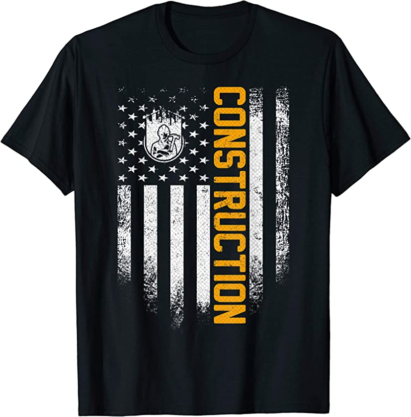 Vintage USA Construction Worker American Flag Patriotic Gift T-Shirt