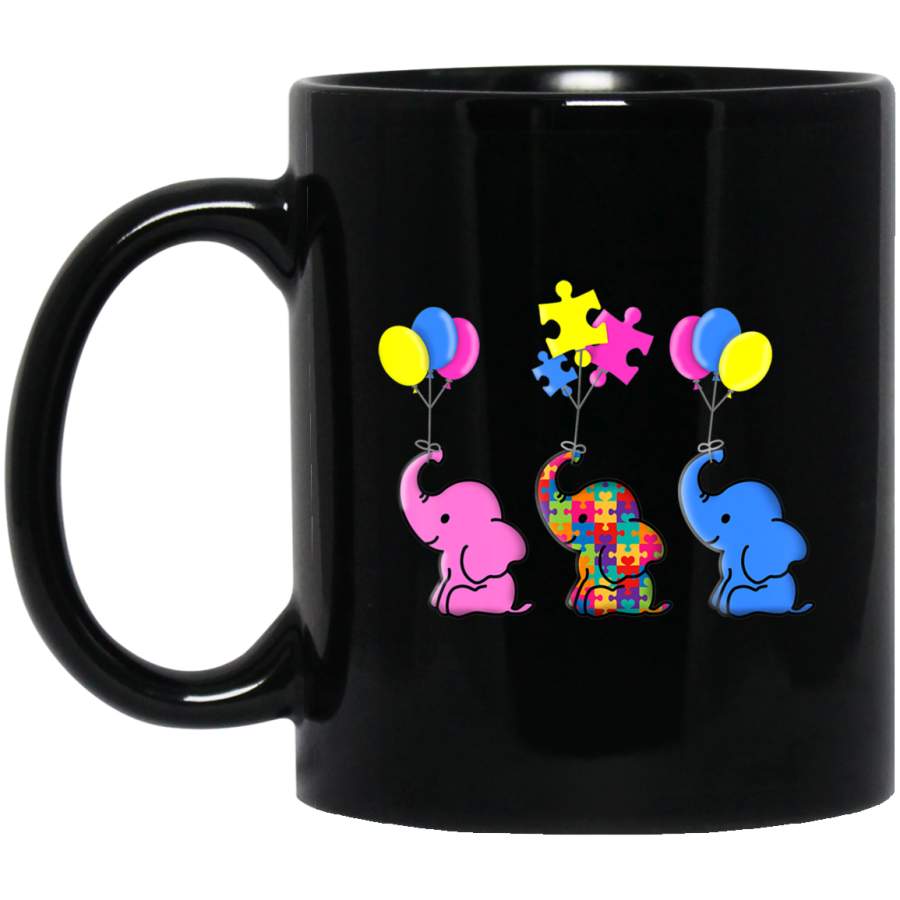 Autism Elephant Gift Autism Awareness Autism 11oz 15oz Black Mug Idea 2nd April Puzzle Ribbon Support Autism Dad Mom Kids Autistic