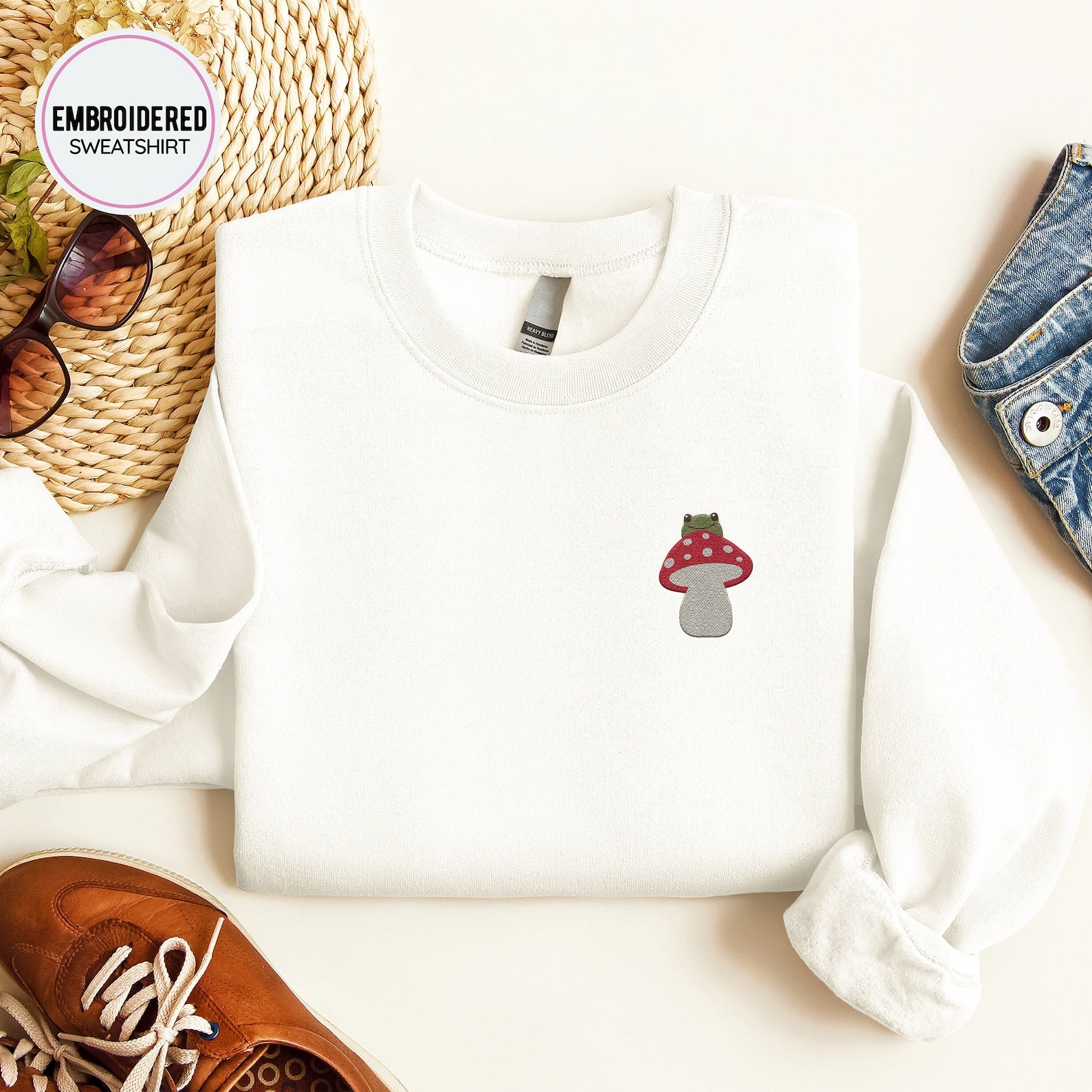 Frog Embroidered Sweatshirt 2D Crewneck Sweatshirt All Over Print Sweatshirt For Women Sweatshirt For Men Sws2857