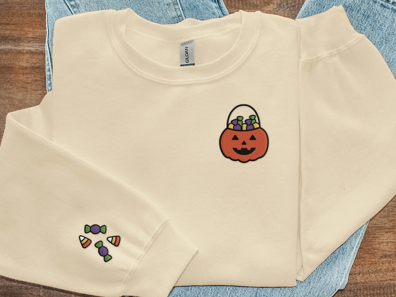 Halloween Pumpkin Embroidered Sweatshirt 2D Crewneck Sweatshirt All Over Print Sweatshirt For Women Sweatshirt For Men Sws3132