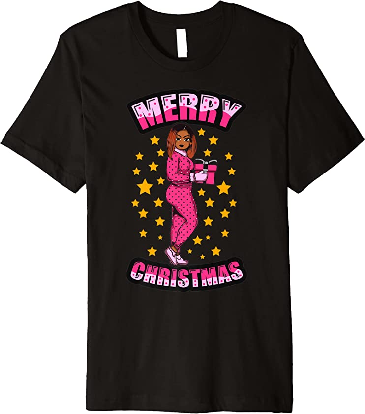 Merry Christmas Melanin Xmas Girl Black Women Pajama Fun Premium T-Shirt