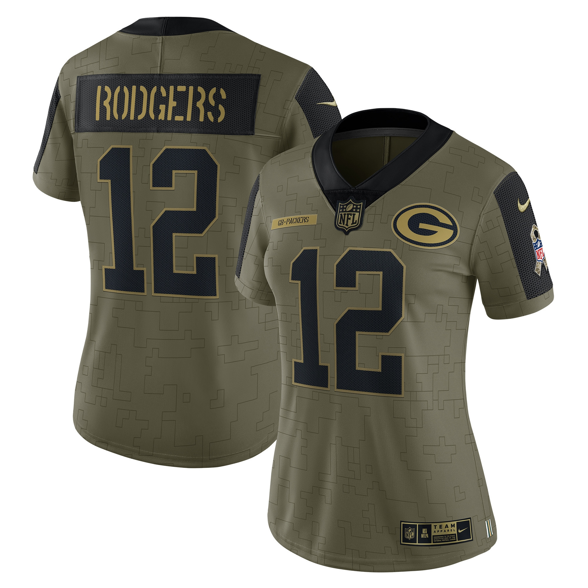 Aaron Rodgers Green Bay Packers Womens 2021 Salute To Service Limited Player Jersey – Olive NFL