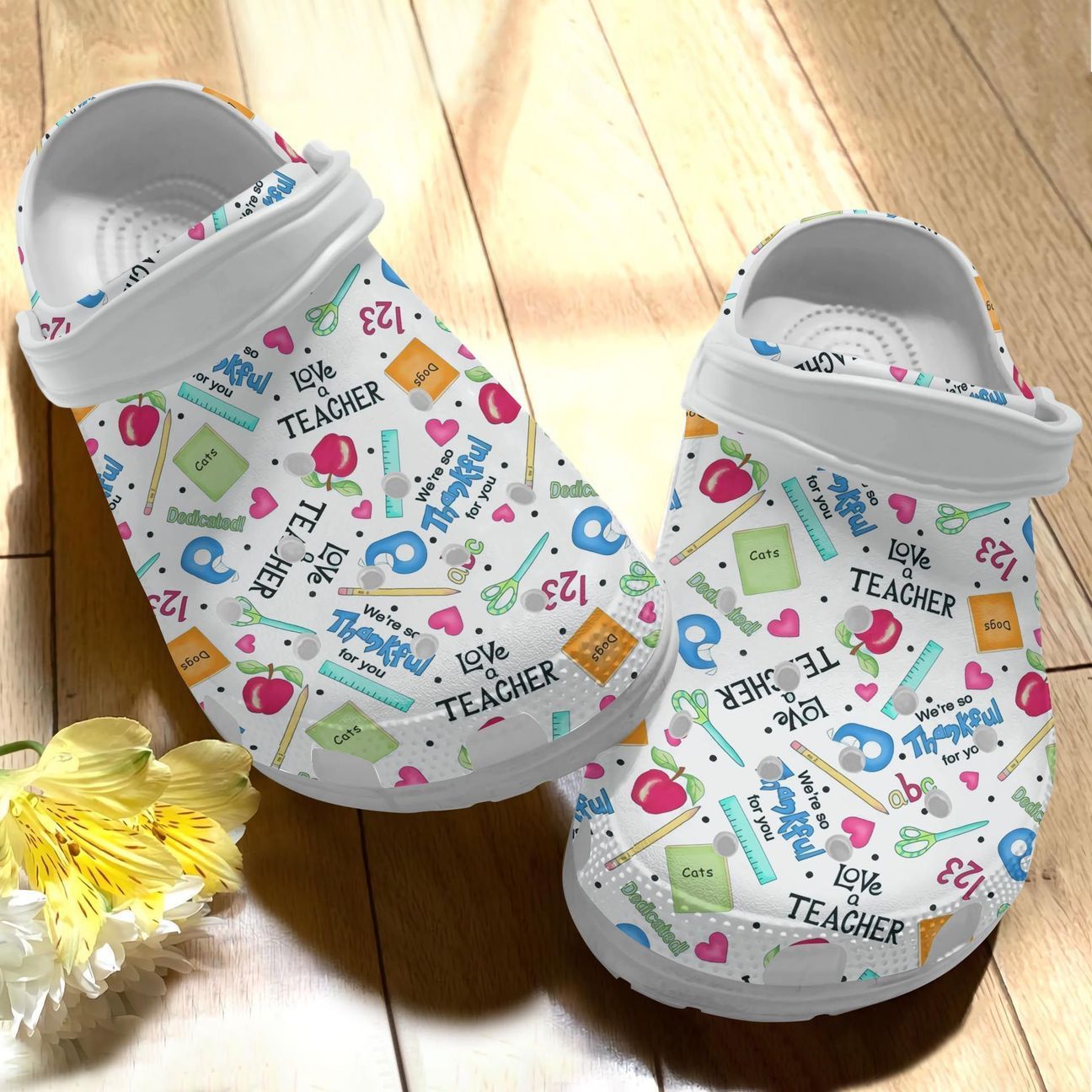 Teacher Personalize Clog, Custom Name, Text, Fashion Style For Women, Men, Kid, Print 3D Whitesole Love A Teacher