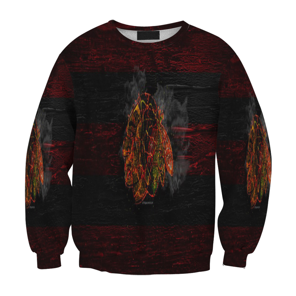 Chicago Blackhawks Emblem Wood Burning Gift For Fan 3D Full Printing Sweatshirt