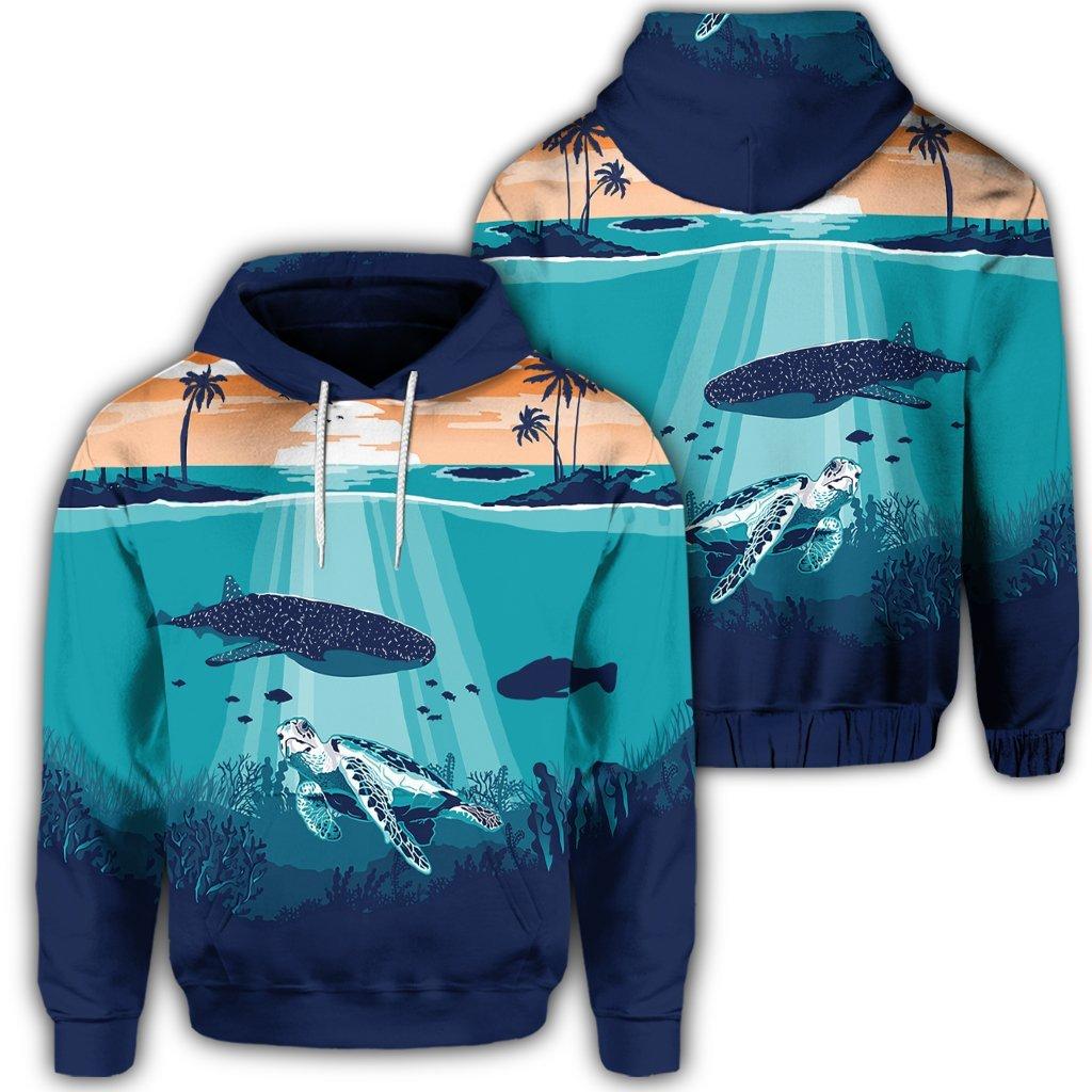 Hawaiian Whale And Turtle In Sunset Polynesian Hoodie