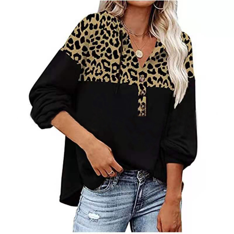 Autumn New Leopard Patchwork Vintage Tops Women Loose Casual Streetwear Fashion Long Sleeved Hoodies Chic Office Lady Sweatshirt alx