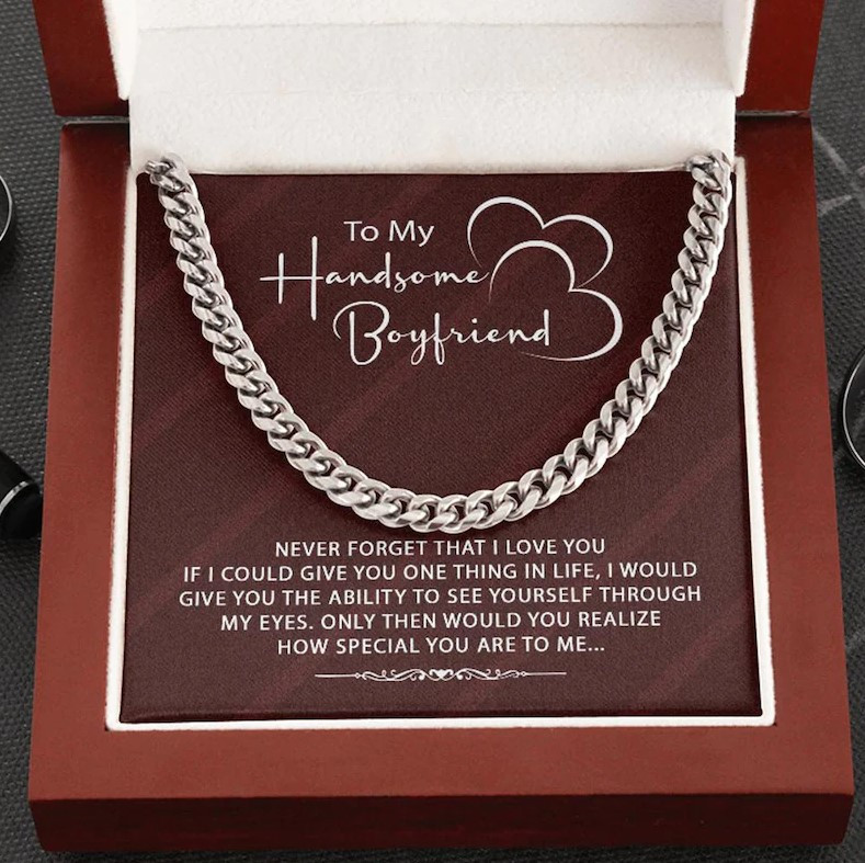 Valentines Day Gifts For Him, Cuban Necklace For Boyfriend, Never Forget That I Love You