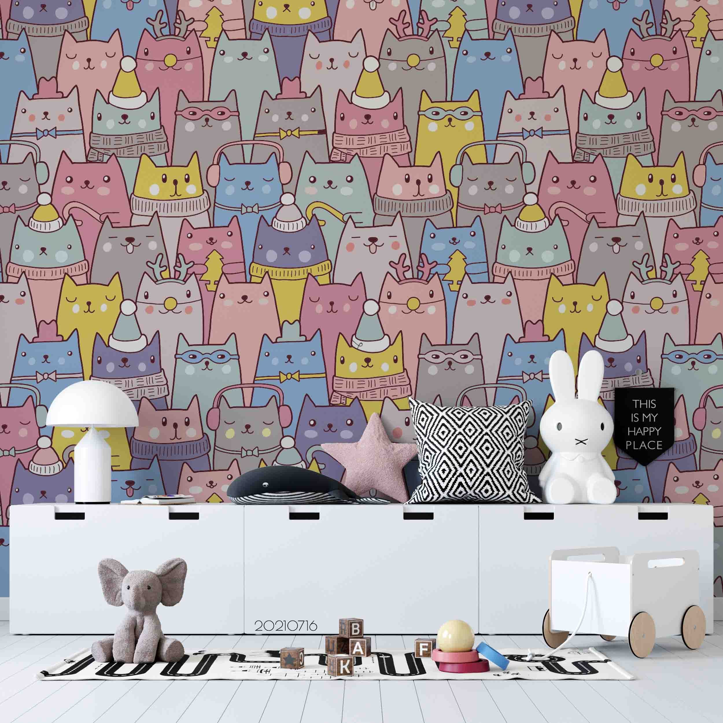 3D Cartoon Animal Cat Wall Mural Wallpaper Lqh 227