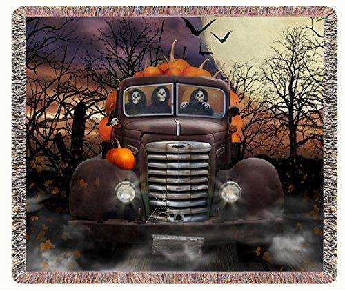 Halloween Ghoulies And Pumpkins Woven Throw Blanket 54 X 38