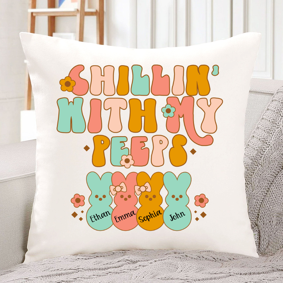 Personalized Chillin With My Peeps Kid Names Cute Bunny Indoor Pillow