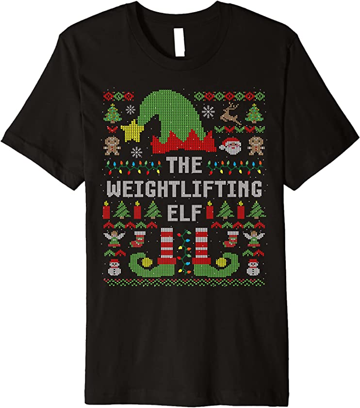 The Weightlifting Elf Ugly Christmas Matching Family Group Premium T-Shirt