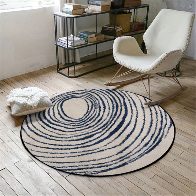 New Gray Area Rug Home Decoration Irregular Curved Line Pattern Living Room Round Carpet Children’S Room Computer Chair Carpet