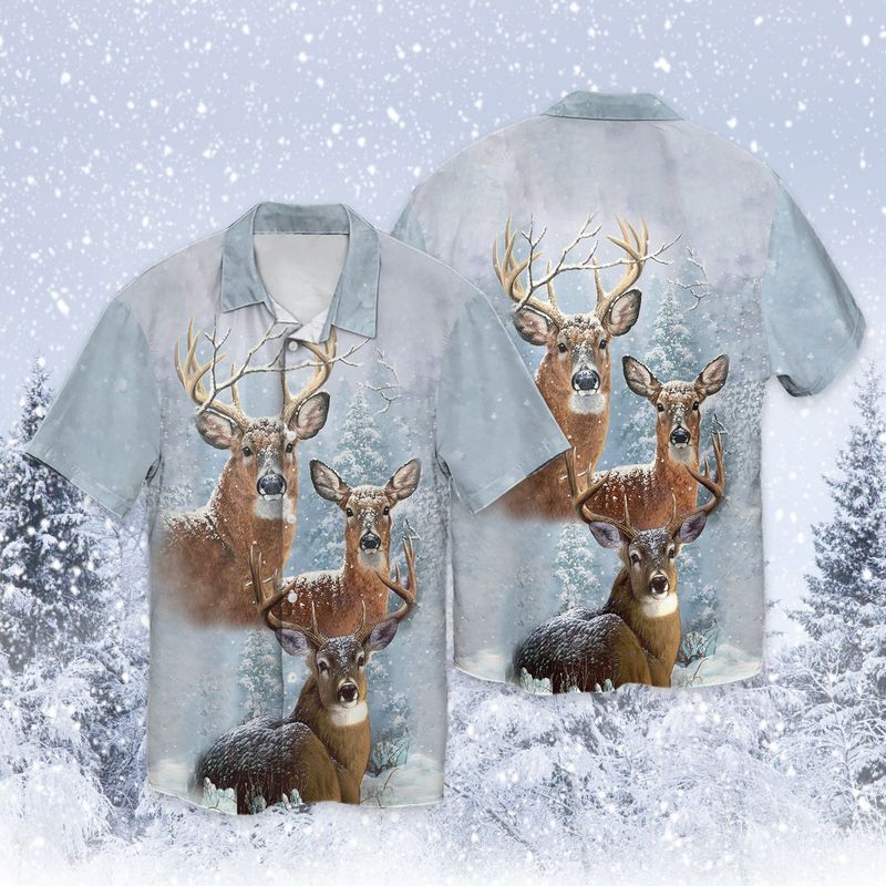 Deers In The Snow For Deer Lovers Full Print Hawaii Shirt Ha109979