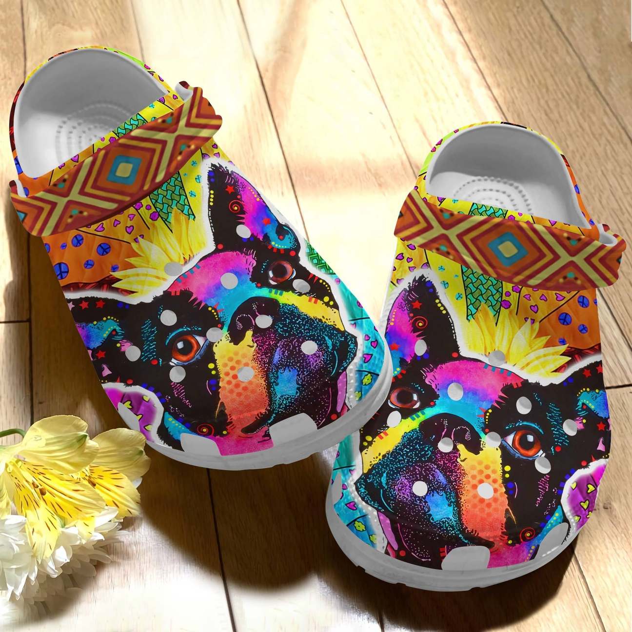 Boston Terrier Personalized Clog, Custom Name, Text Colorful Boston Terrier, Fashion Style For Women, Men, Kid, Print 3D