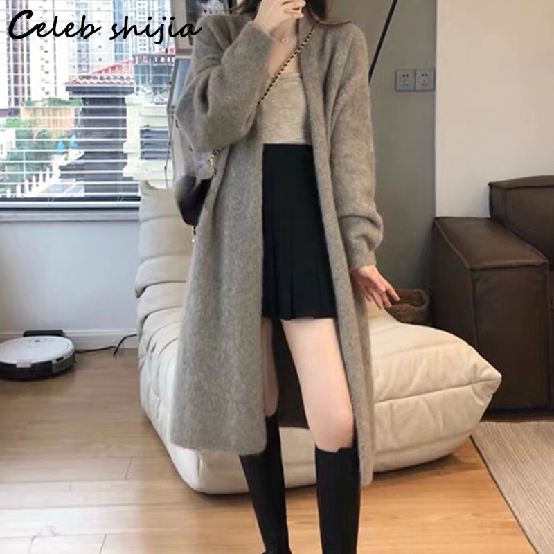 2022 Vintage Woolen Cardigans Women Autumn Winter Long Knitted Cardigans Ladies Korean Elegant Oversized Sweater Coat Fall alx