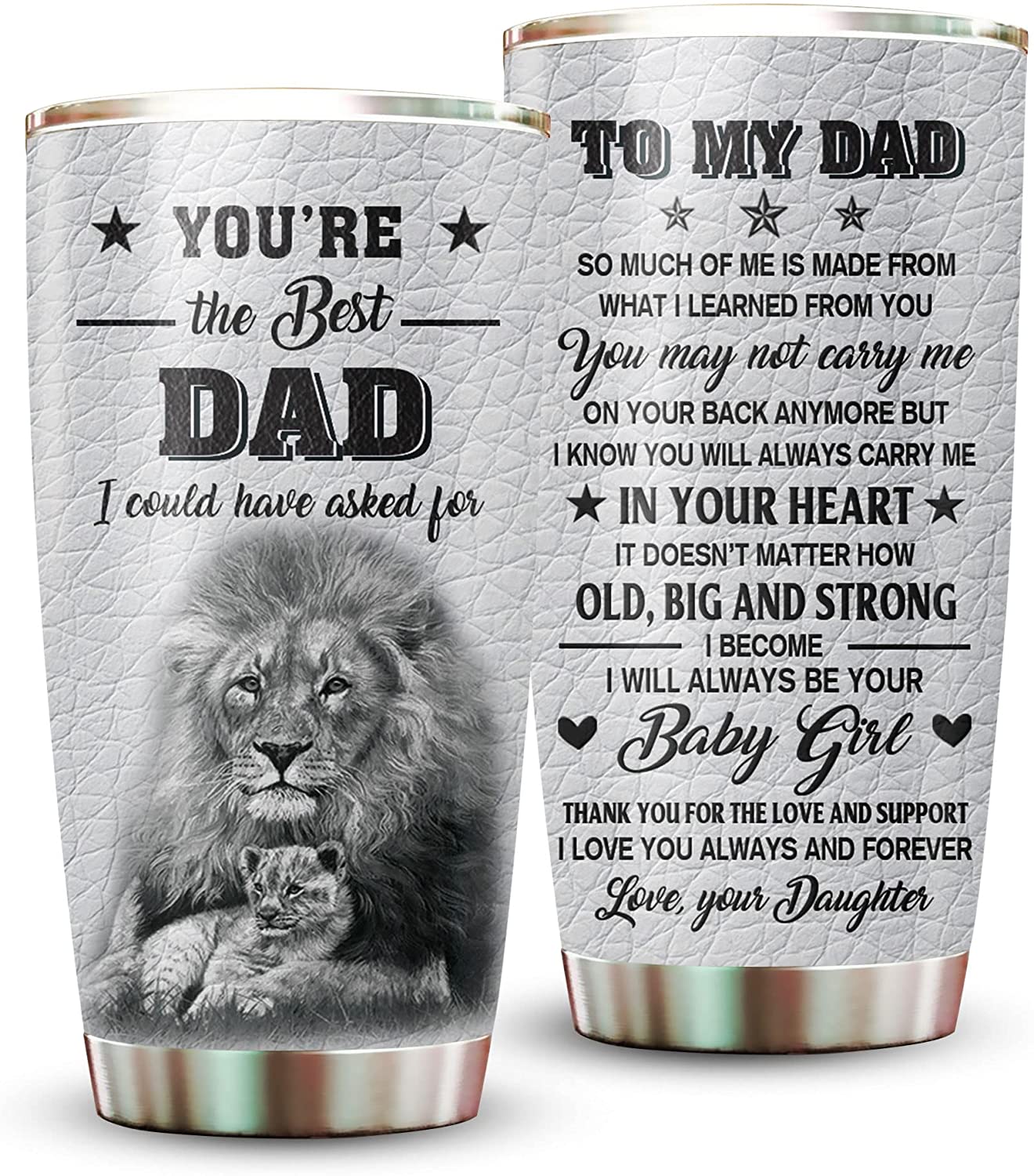 To Dad From Daughter 20Oz Stainless Steel Tumbler, Dad Gifts From Daughter Insulated Dad Travel Coffee Mug, Lion You’Re The Best Dad Tumbler, Dad Fathers Day Gift Christmas, Dads Birthday Gifts Ideas