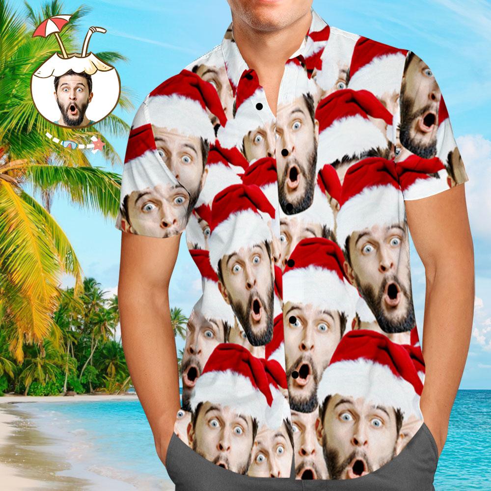 Custom Face Shirt Personalized Photo Men’S Hawaiian Shirt Christmas Gift – Santa Face Mash