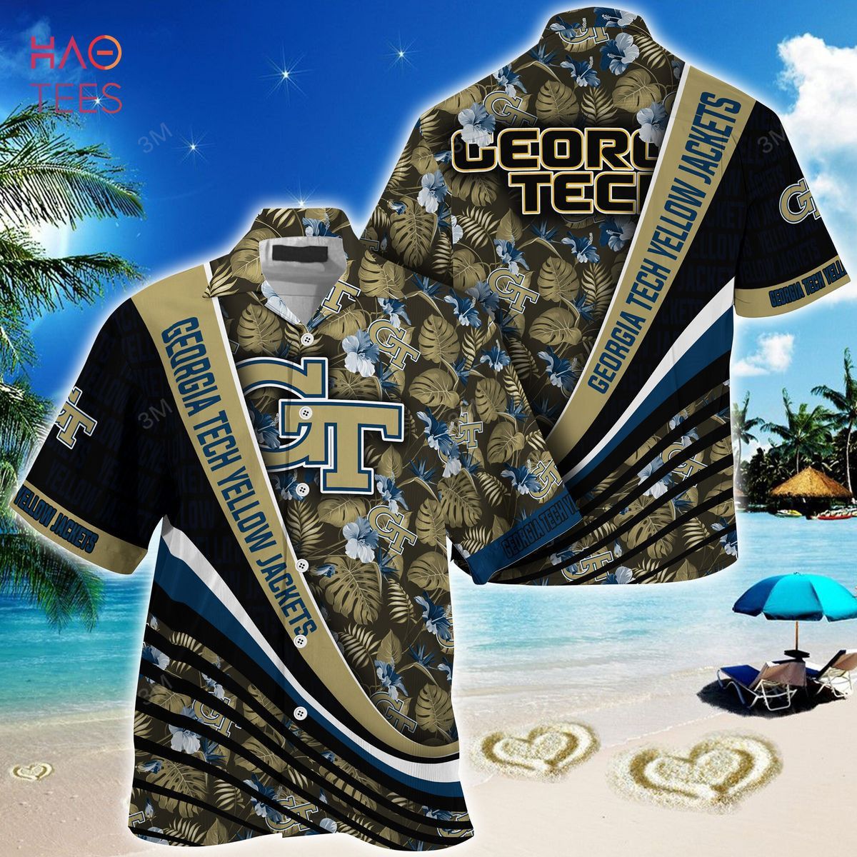 NCCA Georgia Tech Yellow Jackets Tropical Flower Pattern Hawaiian Shirt