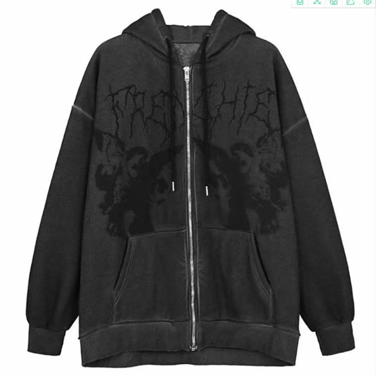 Women’s Loose Hip Hop Zip up Hoodie Star Patch Cotton Tops Harajuku Punk Gothic Clothes Grunge Casual Women’s Sweatshirt Y2k alx