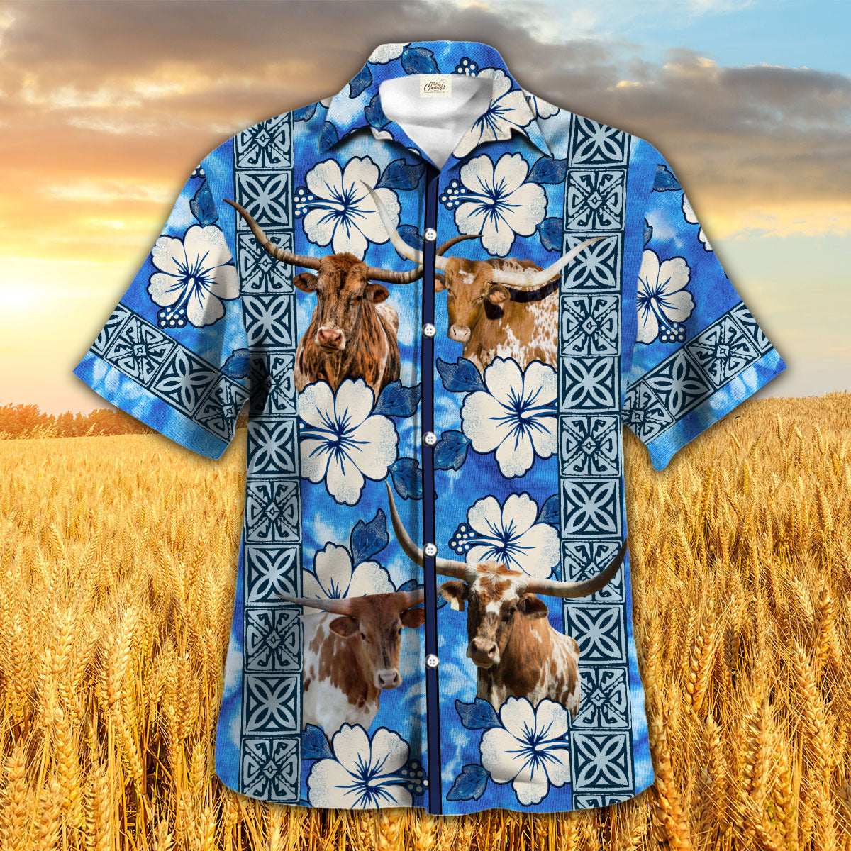 Texas Longhorn Royal Hibiscus Blue Hawaii Shirt Ha92300