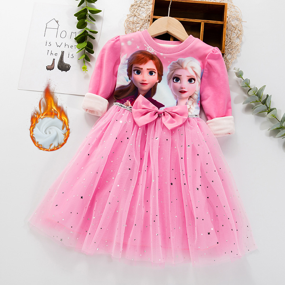 Winter Fleece Kids Clothes Frozen Elsa Anna Princess Warm Dresses Party Costume Vestidos Birthday Toddler Girls Outfits alx