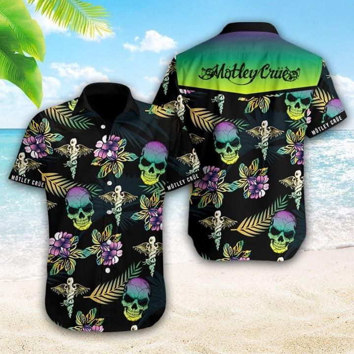 Mottley Crue Skull Flowers Summer All Over Printed Hawaii Shirt Size S Ha13078