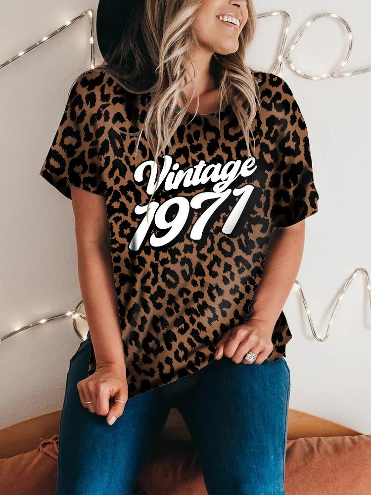 50Th Birthday Shirt For Her, Vintage 1971 Leopard Pattern 3D Graphic T-Shirt