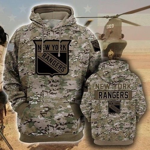 New York Rangers Camouflage Veteran Zip 3D Hoodie  Best Trending Gift Personalize