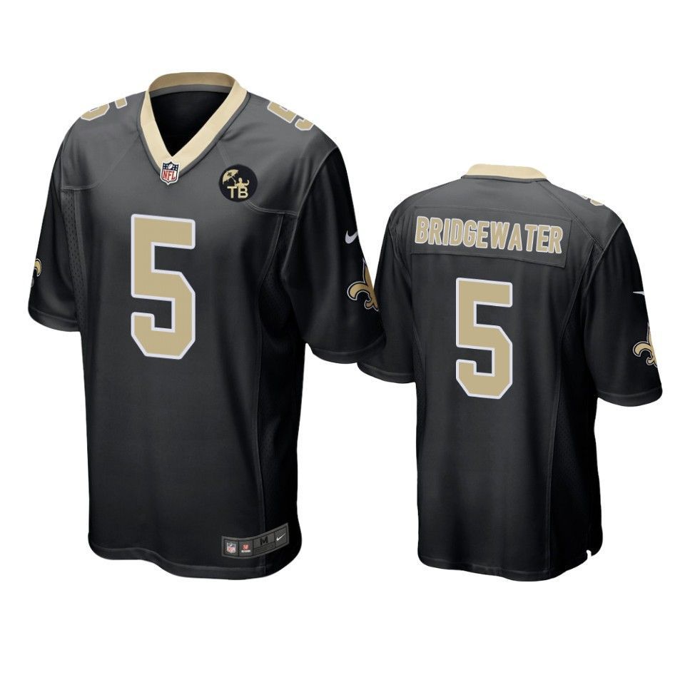 New Orleans Saints Teddy Bridgewater Game Black Tom Benson Memorial Patch Mens Jersey