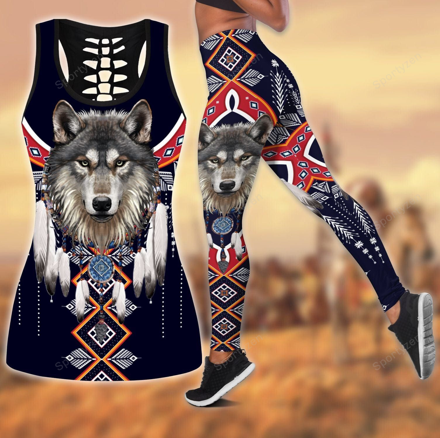 Native American Wolf Hollow Tank Top – Leggings 3D #Dh