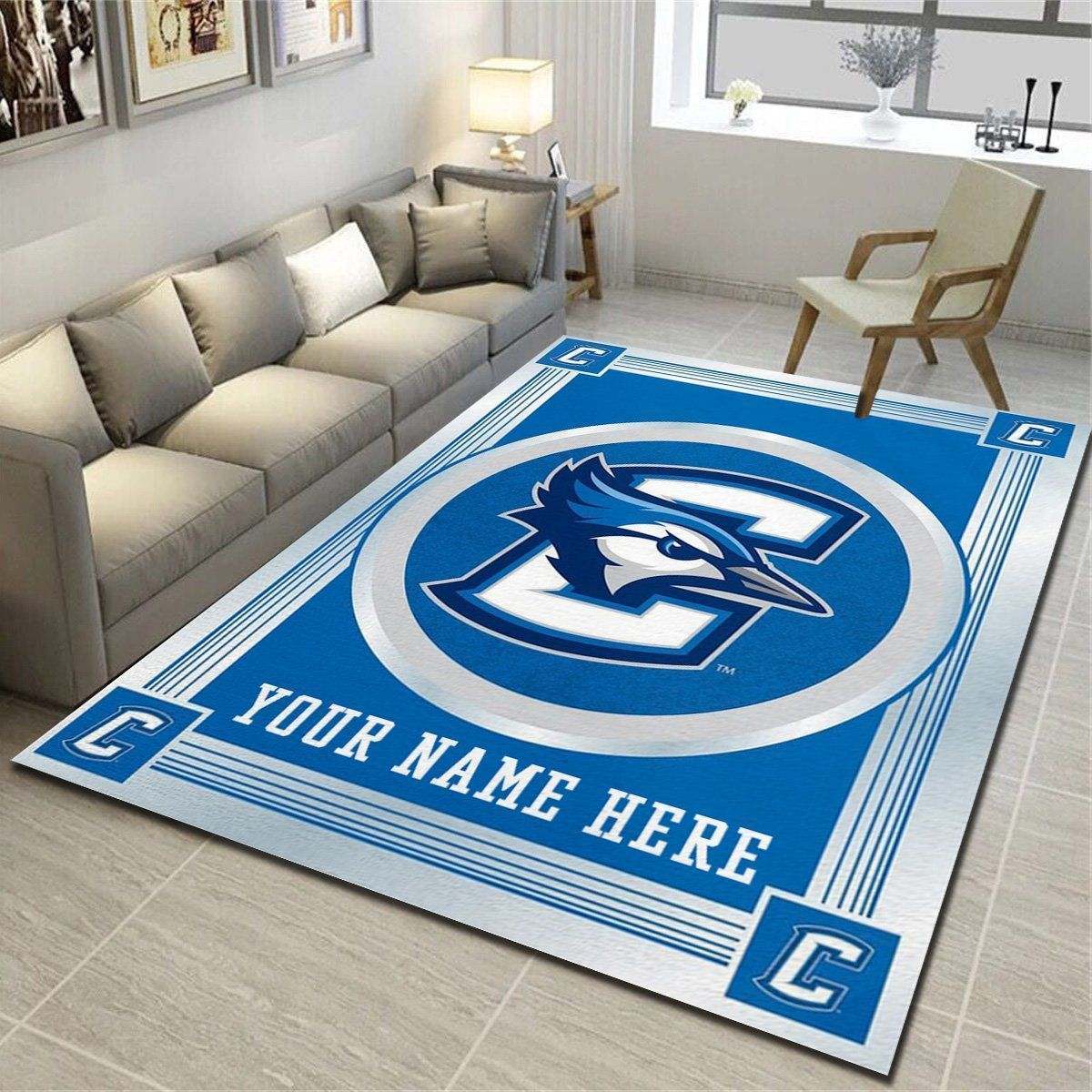 Creighton Bluejays Personalized Area Rugs, Living Room Carpet, Customized Fan Cave Floor Mat