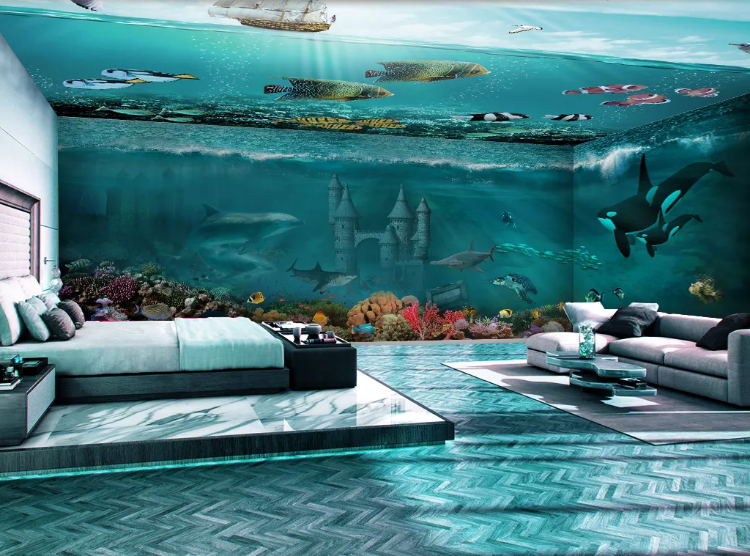 3D Seabed Fish Castle Shark Whale Wall Mural Wallpaper Sf264