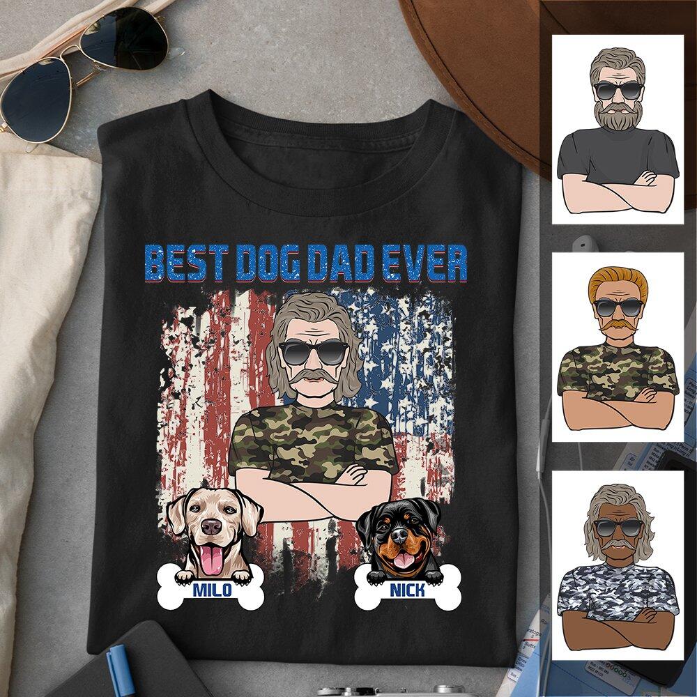 Vintage Best Cool Dog Dad Ever American Flag Gift For Father’s Day Dog Lovers Custom Style Personalized Shirt